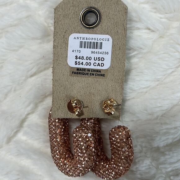 Anthropologie | OBLONG PAVÉ HOOP EARRINGS ROSE GOLD - Picture 4 of 5